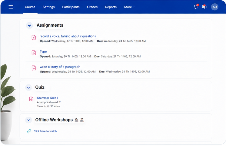 آزمون و تکلیف در Moodle برای مراکز آموزشی